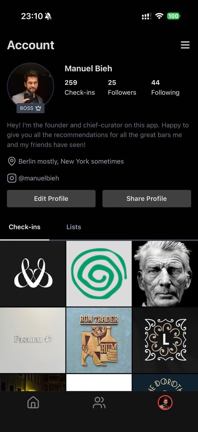 App screenshot — user profile