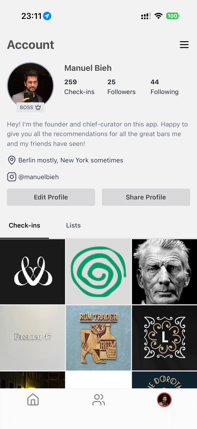 App screenshot — user profile